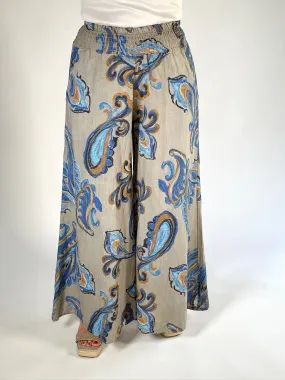 100% Linen  Paisley Floaty Trousers | Mocha