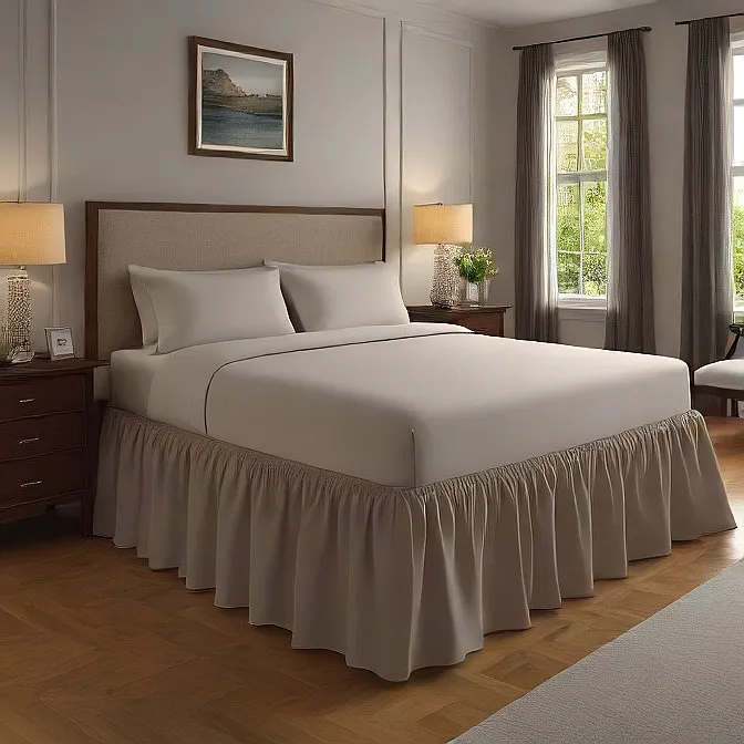 34" Inch Drop Wrap-Around Bed Skirt Ivory 1-Piece Egyptian Cotton