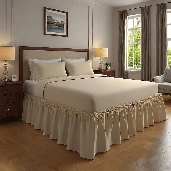 34" Inch Drop Wrap-Around Bed Skirt Ivory 1-Piece Egyptian Cotton