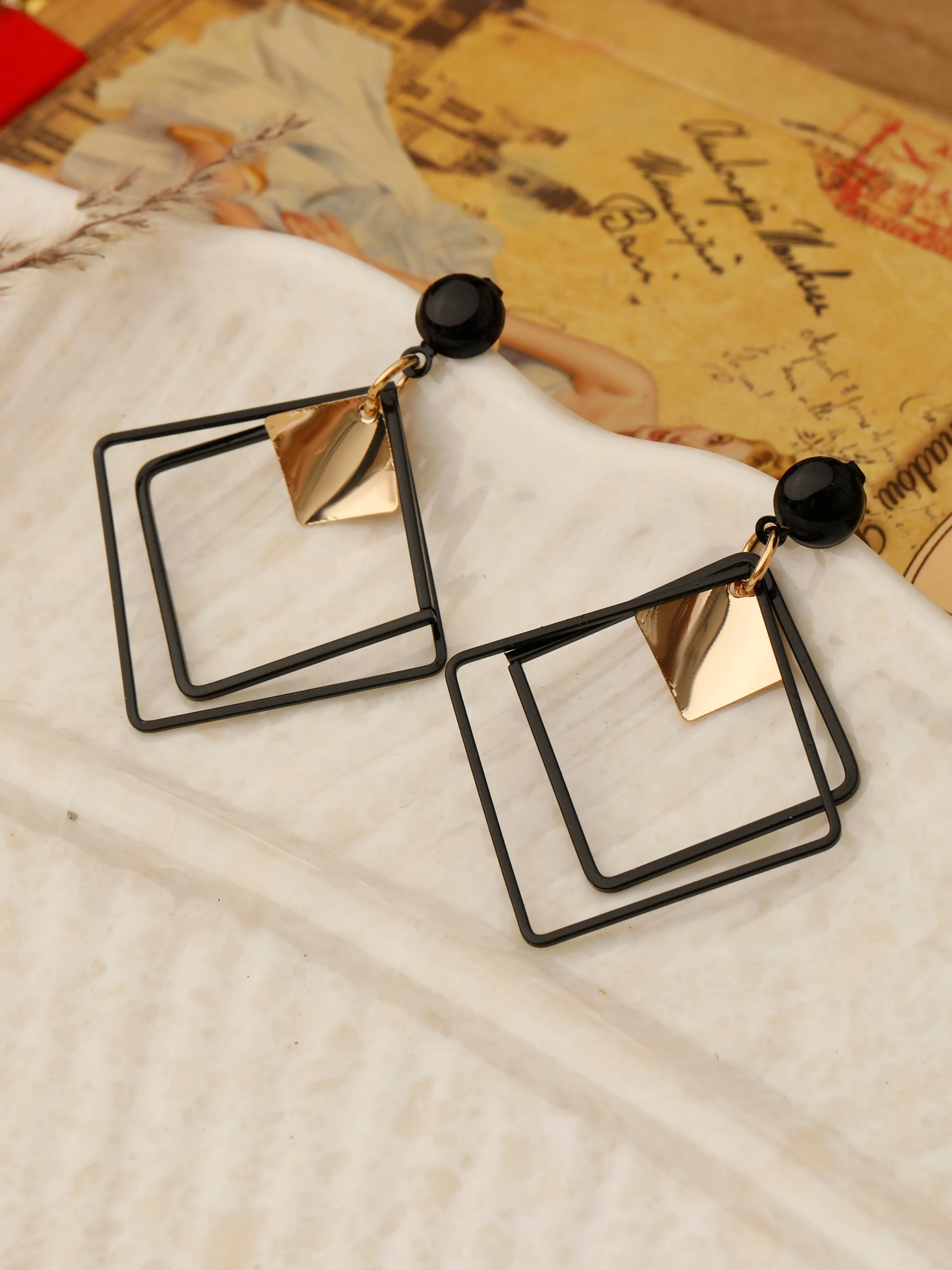 Black Double Diamond Earrings