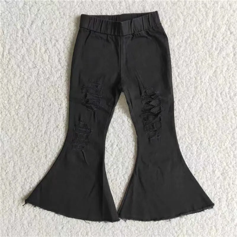 C8-2 black elastic waist bell bottom denim pants RTS 1124