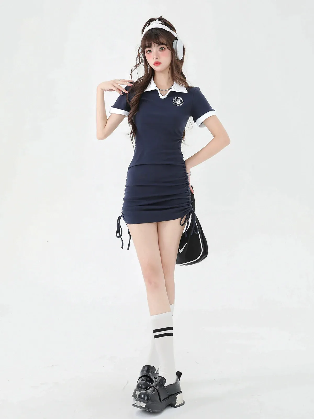 College Dress American Style Drawstring Lapel