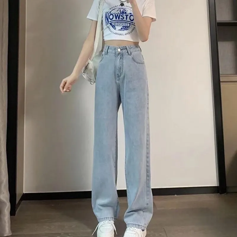 deanwangkt European And American Gentle Style Dirty Pink Ruffled Jeans, Women's Loose And Trendy Straight Tube Versatile Wide Leg Pants