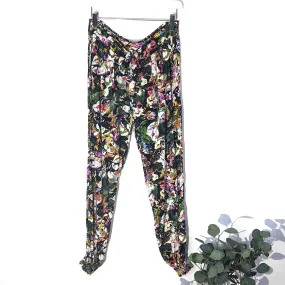 Floral elasticated bottom summer trousers with elasticated and tie waist