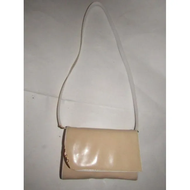 Gucci Clutch Sylvie Vintage Two Way Purse Gold Gg And Accent Buttery Soft Glossy Tan And White Leather
