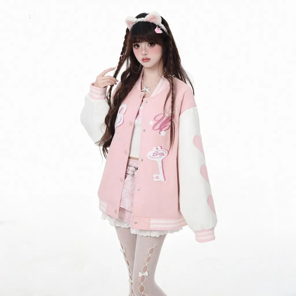 Korean Sweet Style Candy Color Baseball Jacket