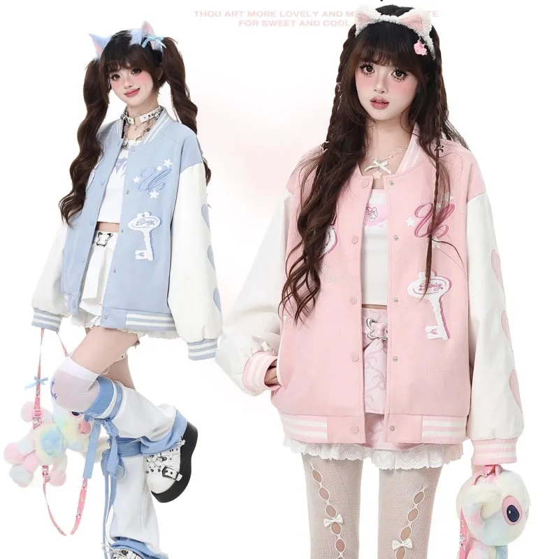 Korean Sweet Style Candy Color Baseball Jacket