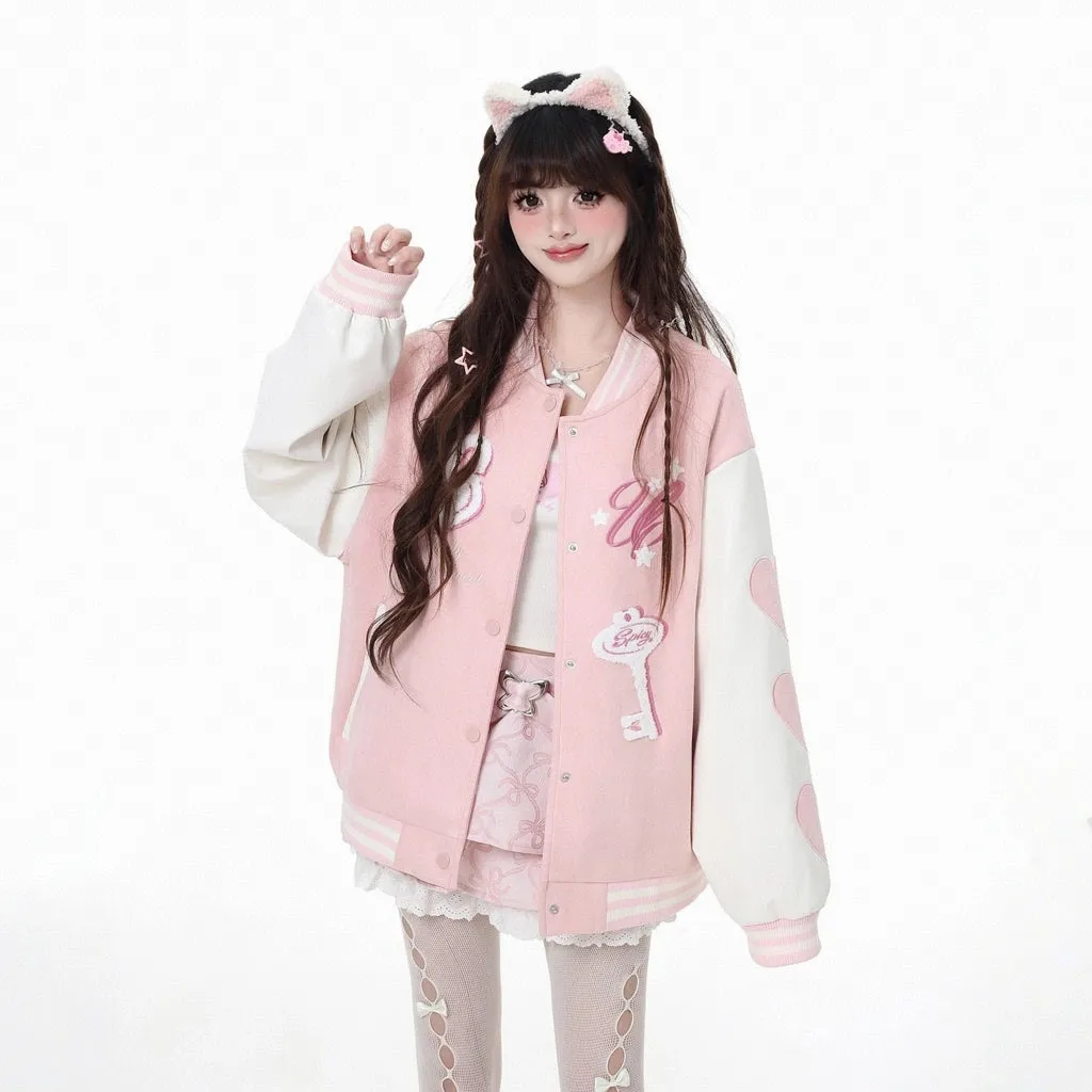 Korean Sweet Style Candy Color Baseball Jacket