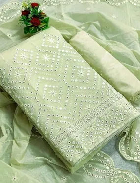 Light Green Chanderi Silk Salwar Suit with Foil Mirror Work