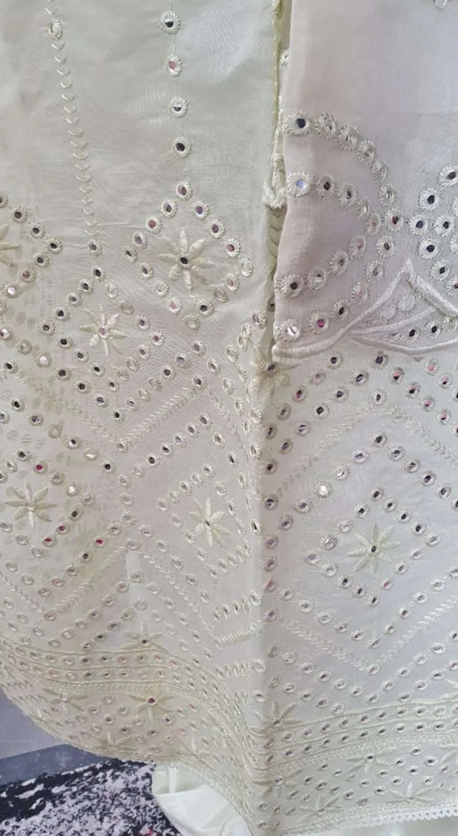 Light Green Chanderi Silk Salwar Suit with Foil Mirror Work