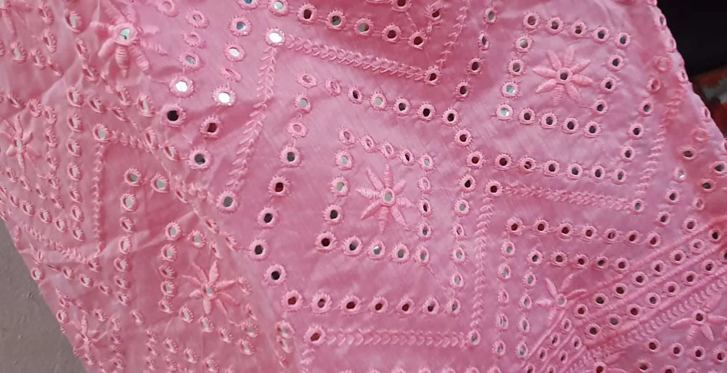 Light Pink Chanderi Silk Salwar Suit with Foil Mirror Work
