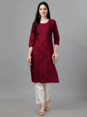 Maroon Heavy Cotton Magic Slub With Casual Embroidery Kurti