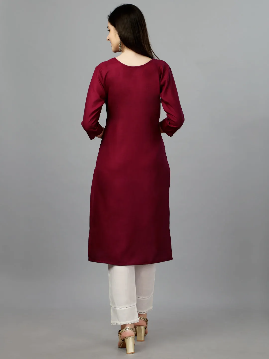 Maroon Heavy Cotton Magic Slub With Casual Embroidery Kurti