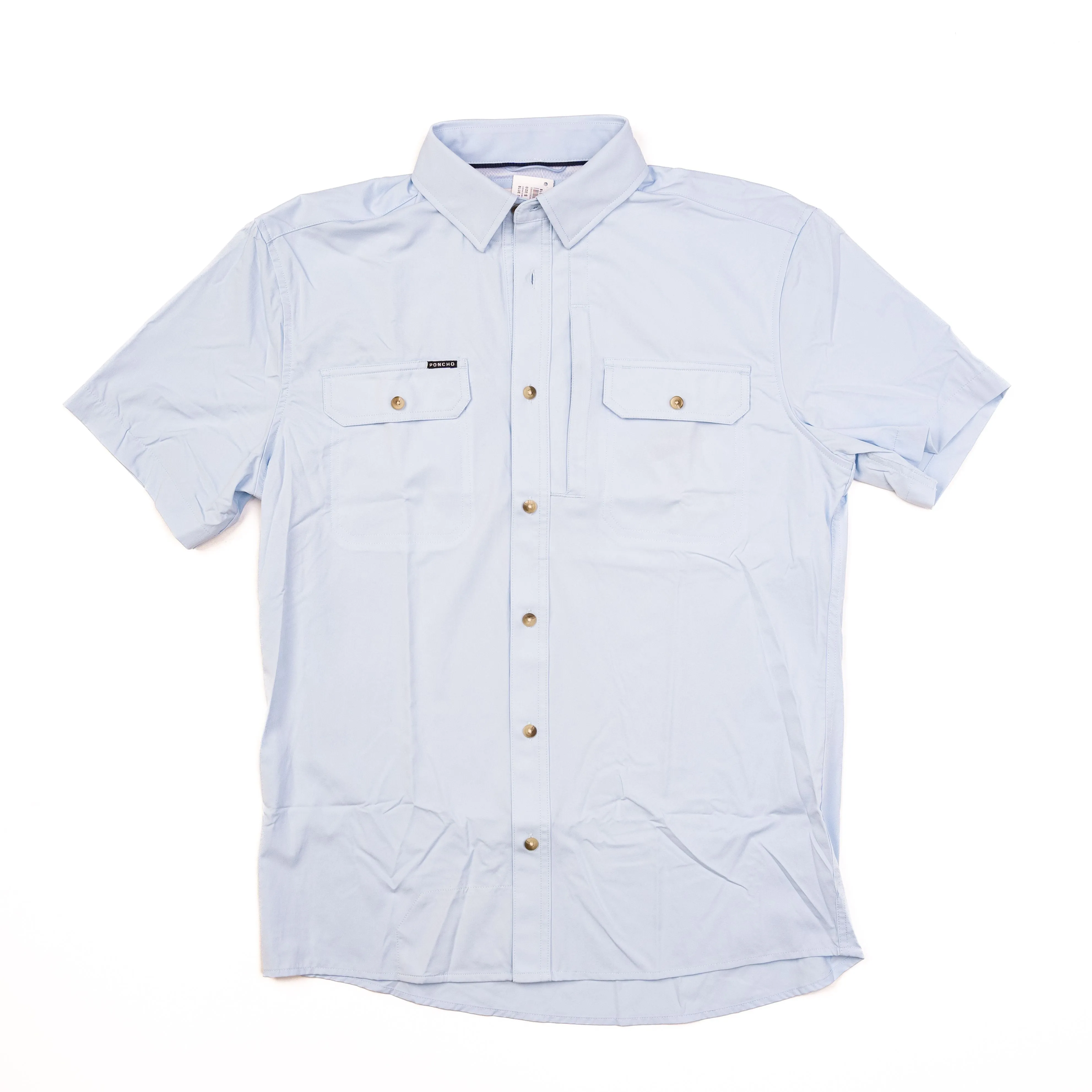 Men's Poncho Light Blue Button Up Shirt Bluesteel-Slm