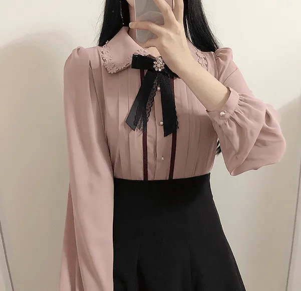 Preppy Style Vintage Button Blouse