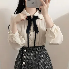 Preppy Style Vintage Button Blouse