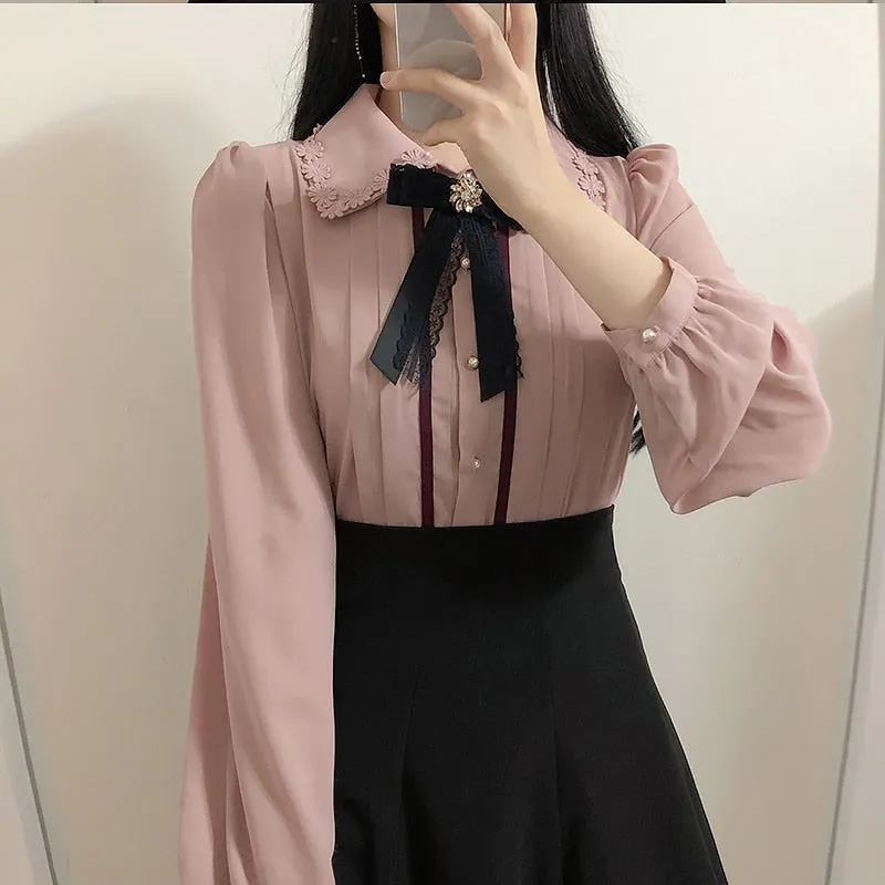 Preppy Style Vintage Button Blouse