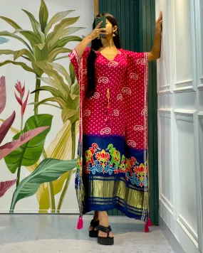 Pure Bandhani Gaji Silk Kaftan - Effortless Elegance for Every Occasion